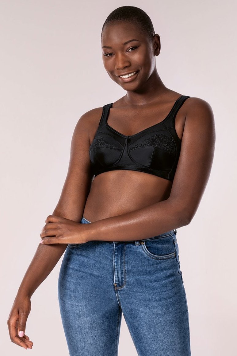 Amoena Isadora Wire Free Mastectomy Bra - Black - Erilan