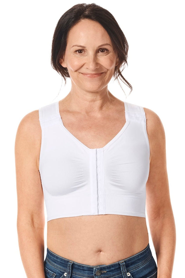 Amoena Lymph Flow Long Front Closure Soft Bra - White - Erilan