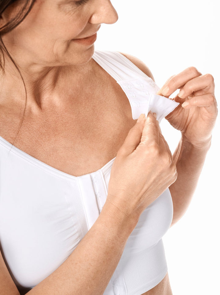 Amoena Lymph Flow Long Front Closure Soft Bra - White - Erilan