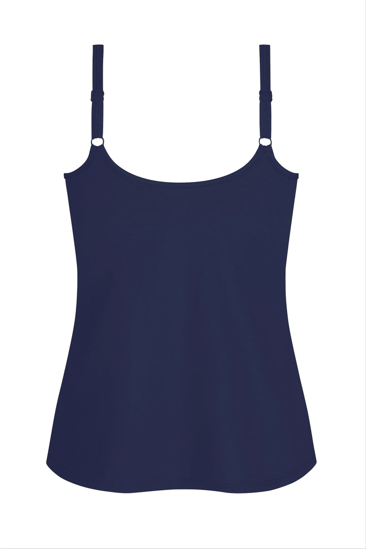 Navy blue camisole with thin straps on a white background