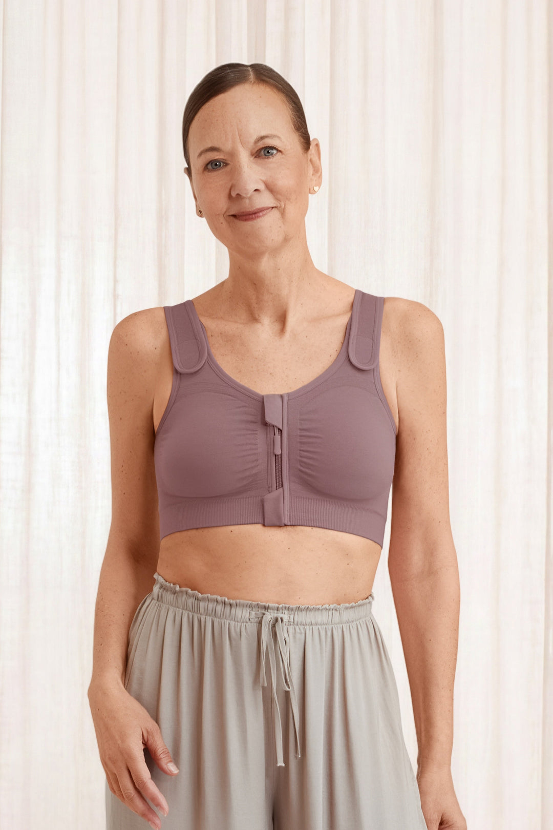 Amoena Leyla surgical bra in dark mauve