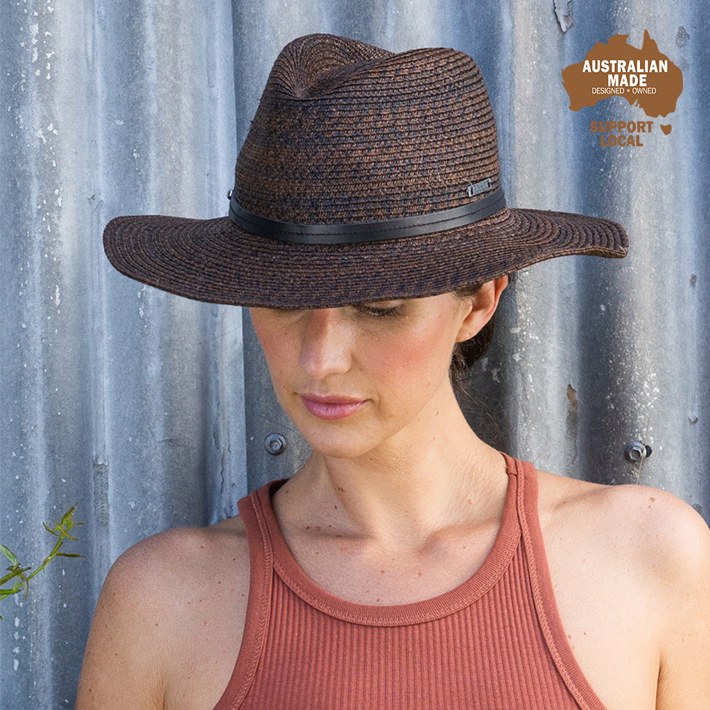 Tina M Copenhagen Kathleen Raffia Wide Brim Fedora - Chocolate - Erilan