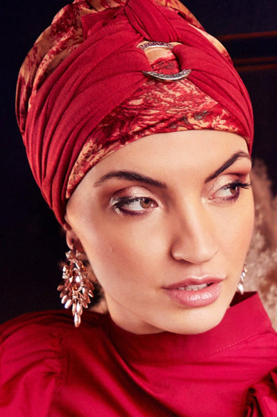 Christine Sienna Boho Turban Set - Oriental Red - Erilan