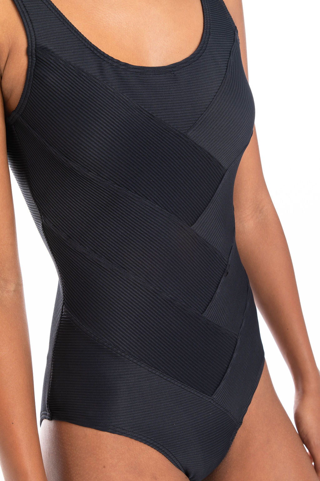 TOGS Black Textured Patchwork Mastectomy One-piece Swimsuit - Erilan