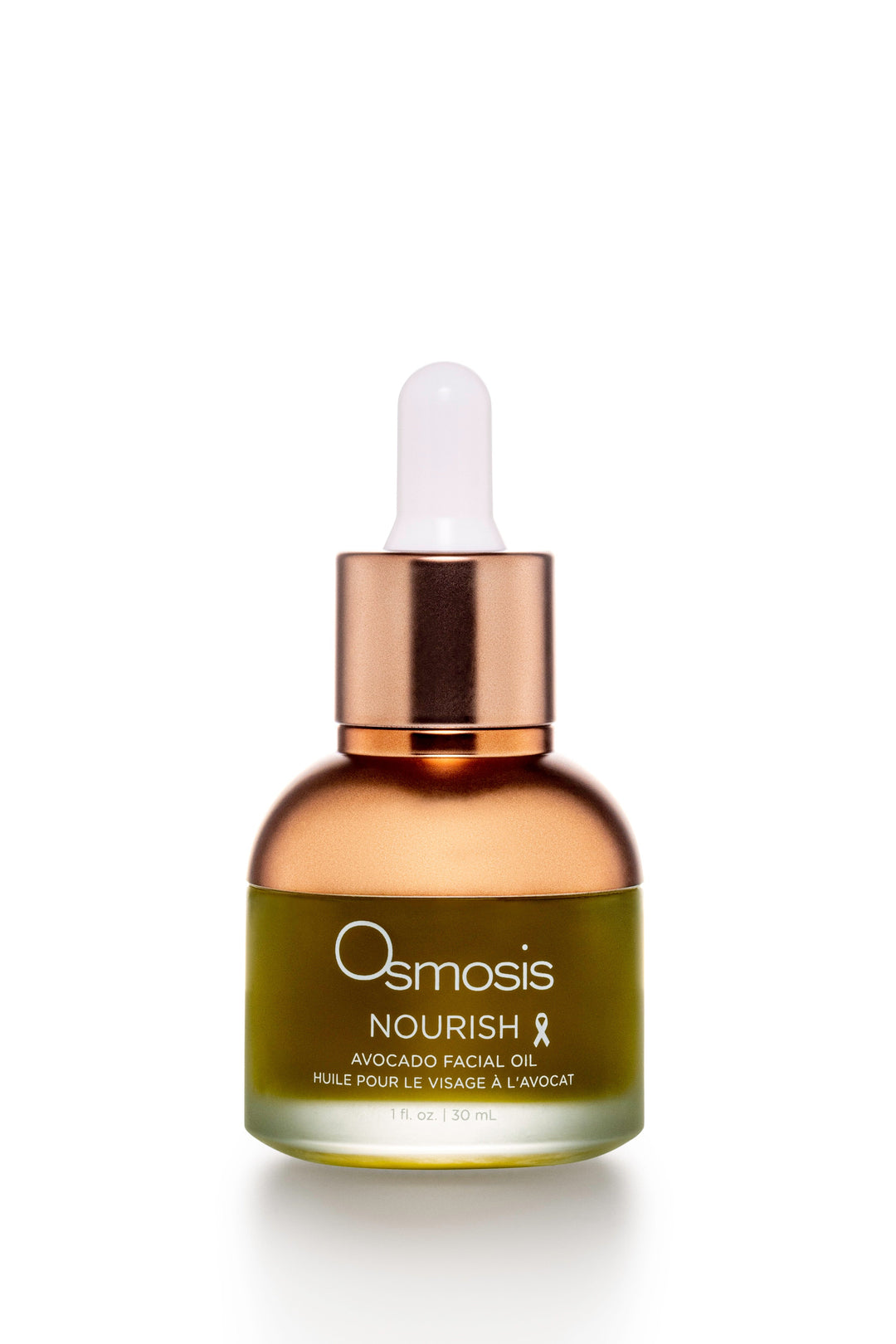 Osmosis Nourish Avocado Facial Oil bottle with dropper on a white background