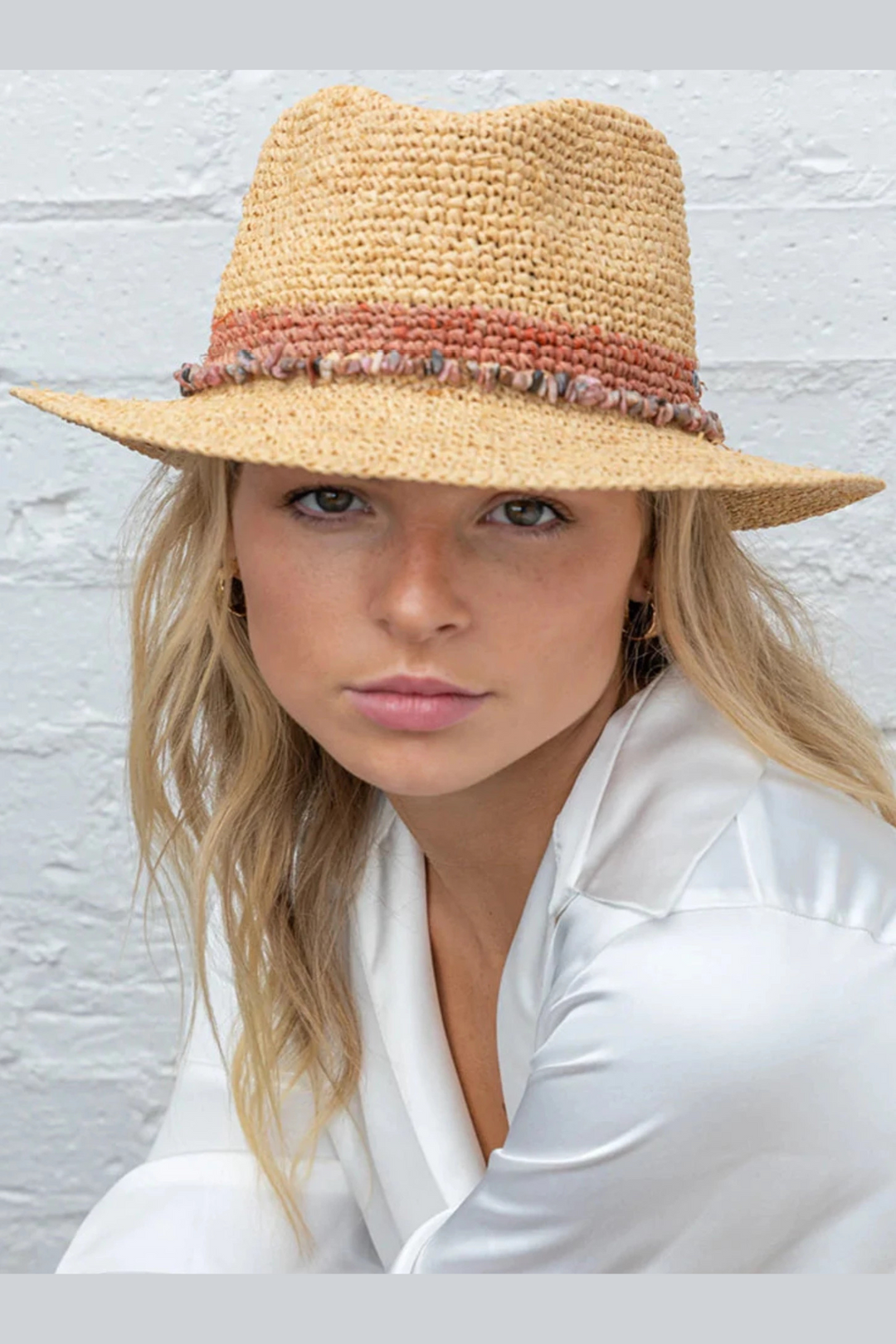 Rigon Christine Raffia Fedora - Natural/Old Rose - Erilan