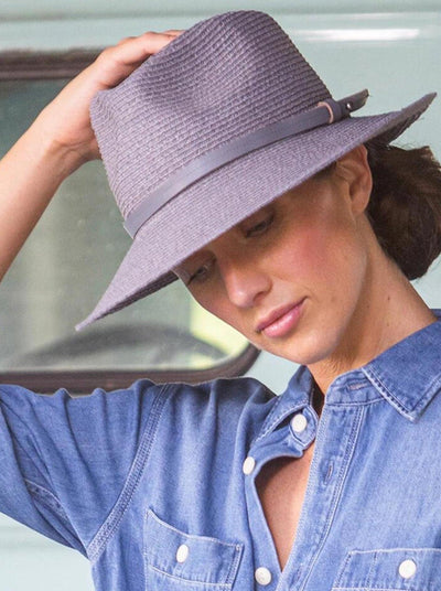 Tina M Copenhagen Florence Raffia Wide Brim Trilby - Denim - Erilan