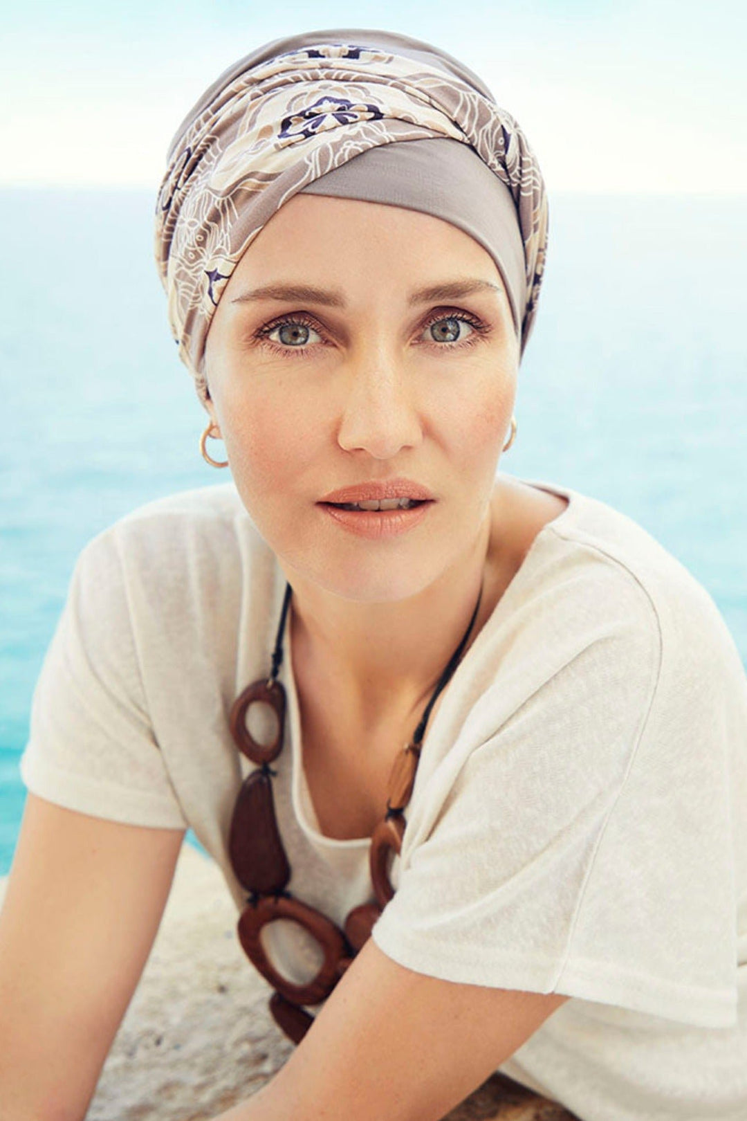 Christine Shakti Linen Turban - Beige Ornaments - Erilan