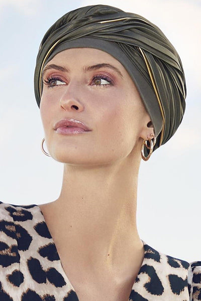 Christine Viva  Emmy Turban - Olive/Gold Piping - Erilan