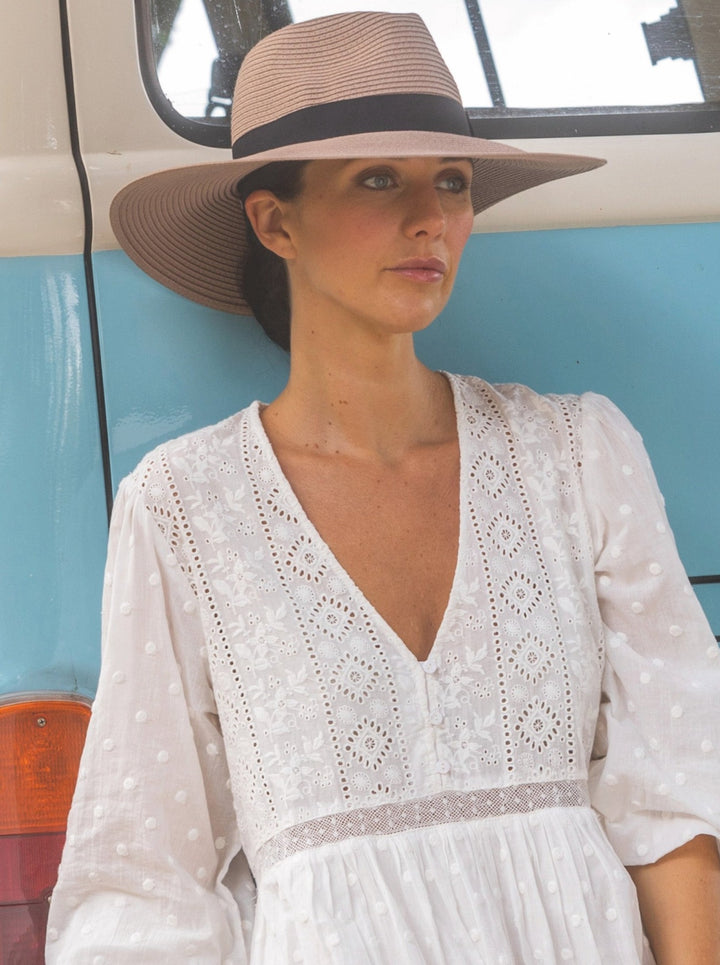Rigon Fiona Wide Brim Fedora - Taupe - Erilan