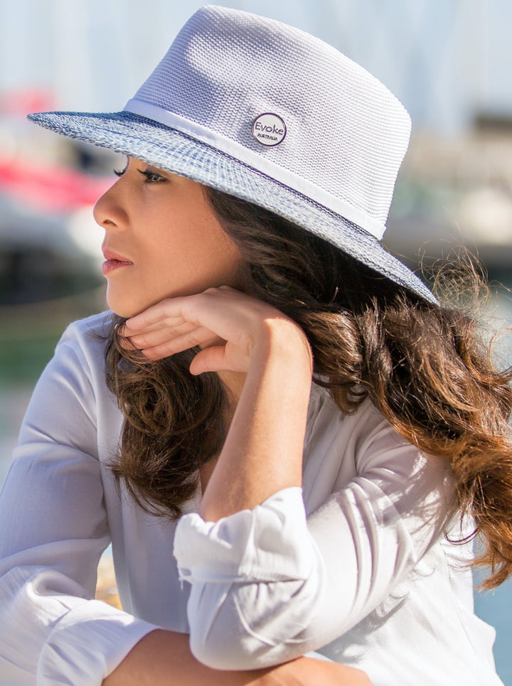 Evoke Aston Fedora - Blue/White - Erilan