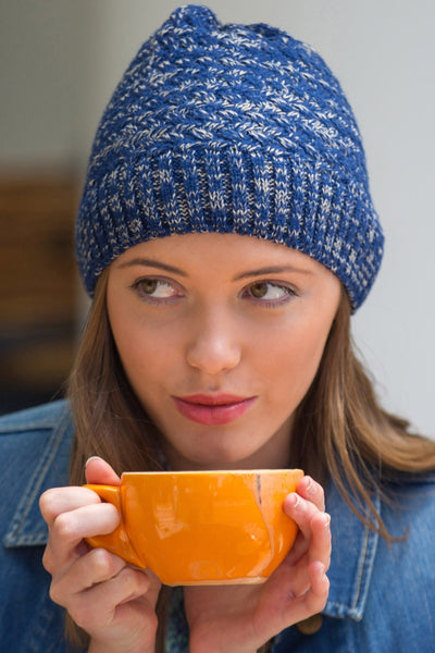 Rigon Salt and Pepper Unisex Knitted Beanie - Blue/Ivory - Erilan